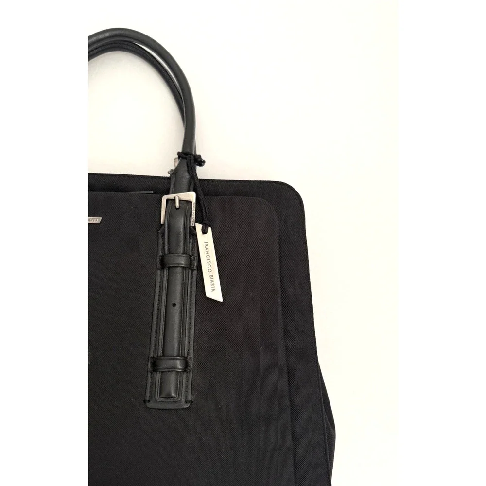 Francesco Biasia Work Tote Bag Black Nylon Leather-Trim Office Laptop Organizer